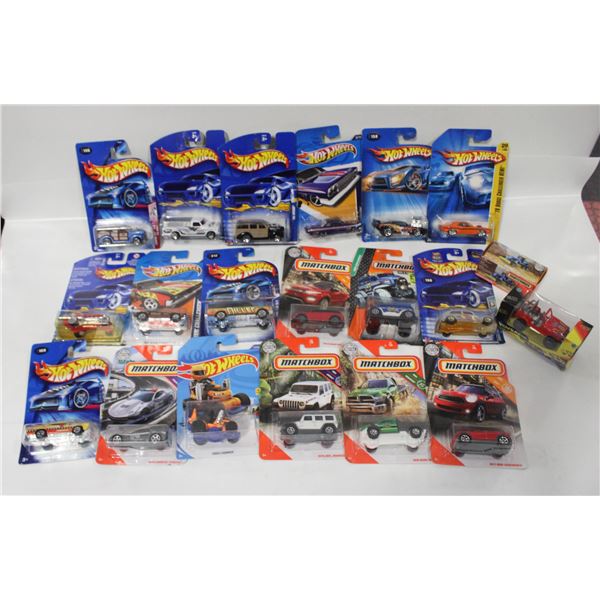 LOT OF HOTWHEELS AND MATCHBOX CARS ON CARDS