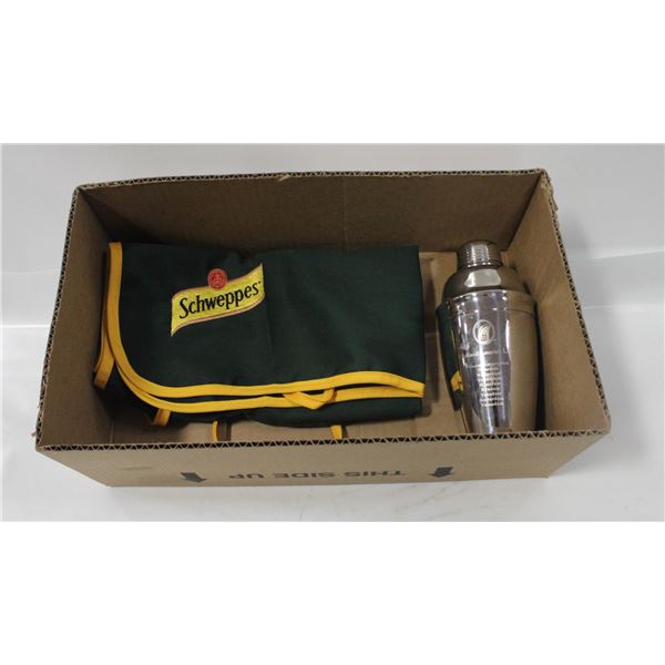 UNUSED SCHWEPPES BAR APRON + HOLLAND