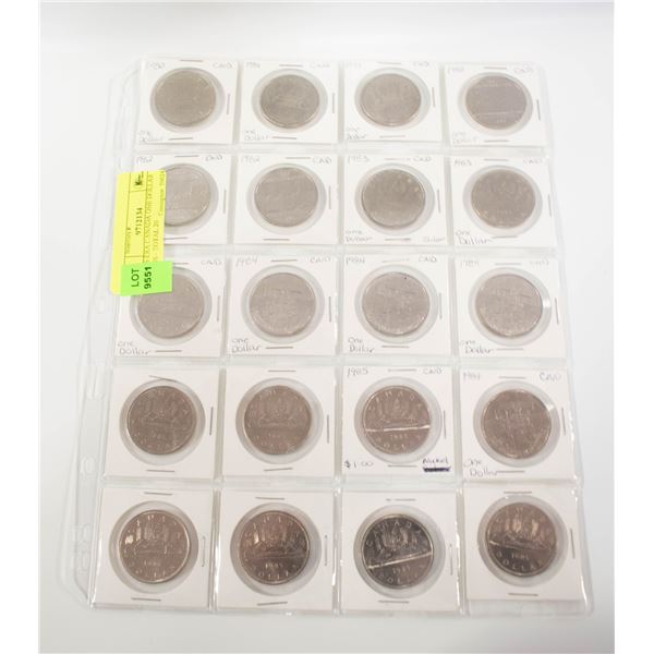 1980S ERA CANADA ONE DOLLAR COINS - TOTAL 20