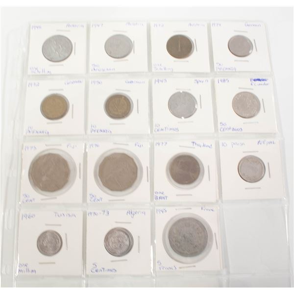 SHEET OF 14 WORLD COINS - AUSTRIA, GERMANY