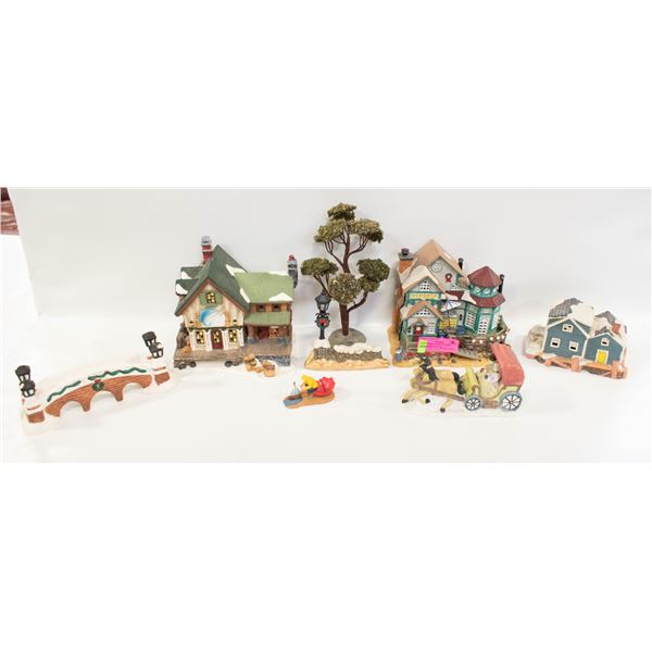 LOT OF PORCELAIN VILLAGE HOUSES WITH DECOR