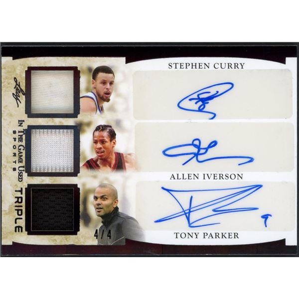 2022 Leaf Triple Autograph Patch feat Stephen Curry, Allen Iverson & Tony Parker #4/4