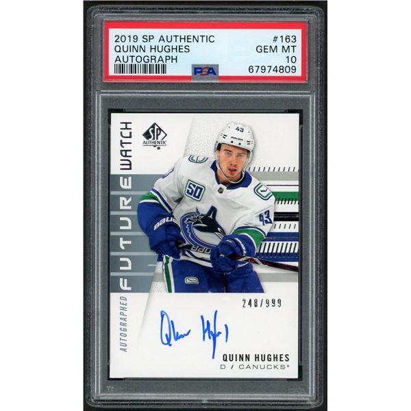 2019 SP Authentic Quinn Hughes Future Watch Autograph - PSA 10