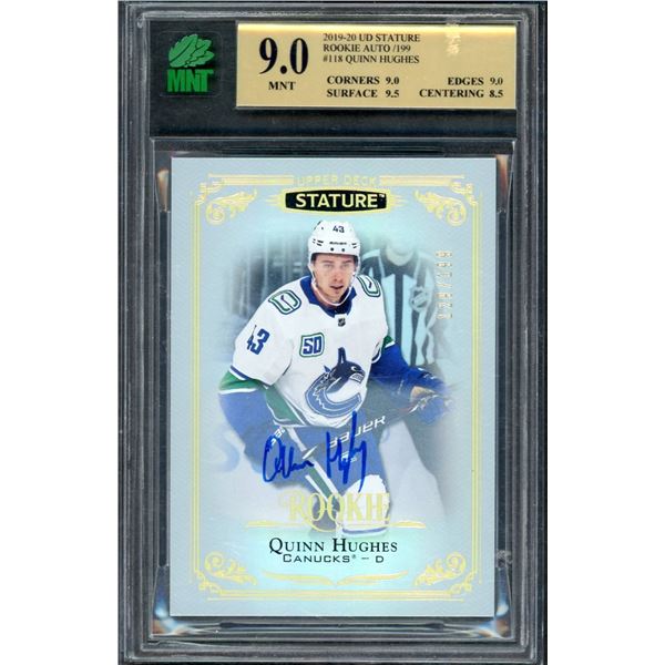 2019-20 Upper Deck Stature Quinn Hughes Rookie Autograph #129/199 - MNT 9