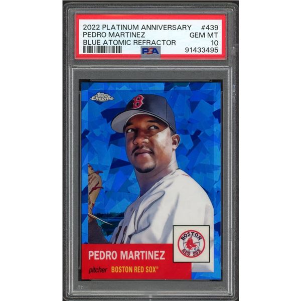 2022 Topps Chrome Platinum Anniversary Pedro Martinez Blue Atomic Refractor #87/100 - PSA 10
