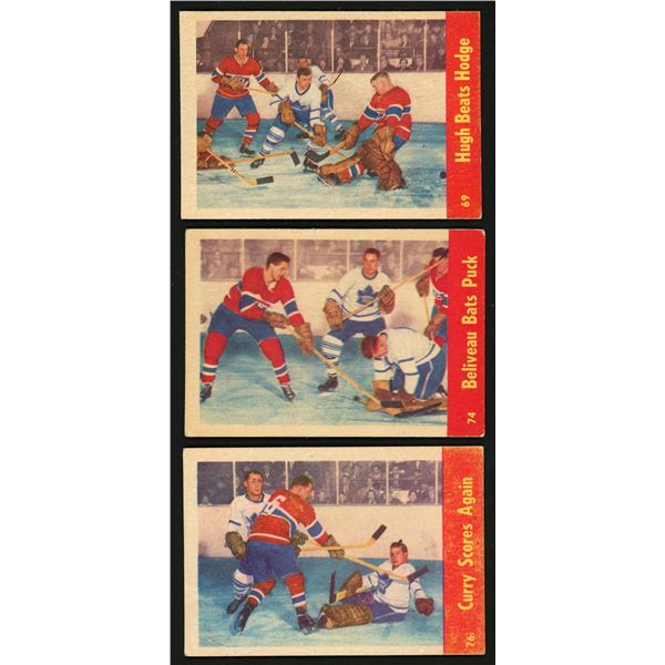 Lot of 3 x 1955-56 Parkhurst Hockey Cards (In Action)