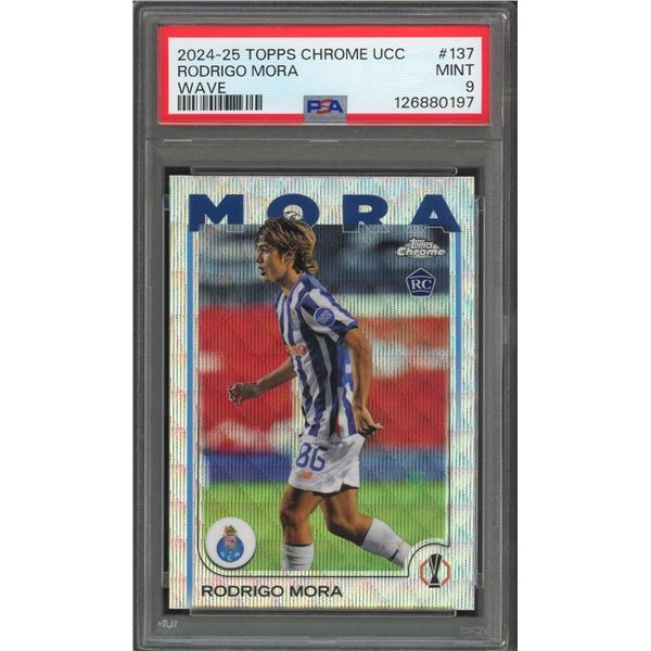 2024-25 Topps Chrome UEFA Club Competitions Rodrigo Mora Wave RC - PSA 9
