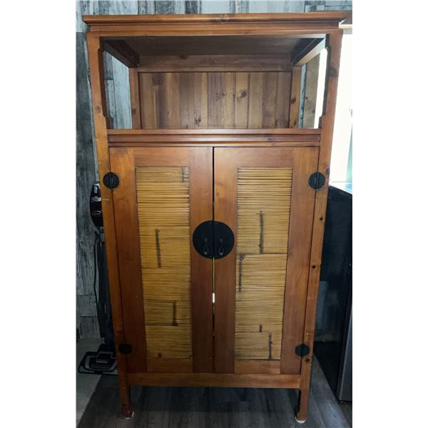 Wooden Armoire With Louvered Doors and Drawer