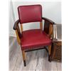 Image 2 : Red Vinyl Armchair & Carved Wooden Storage Chest w/ Contents