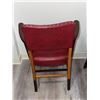 Image 5 : Red Vinyl Armchair & Carved Wooden Storage Chest w/ Contents