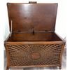 Image 6 : Red Vinyl Armchair & Carved Wooden Storage Chest w/ Contents