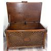 Image 7 : Red Vinyl Armchair & Carved Wooden Storage Chest w/ Contents