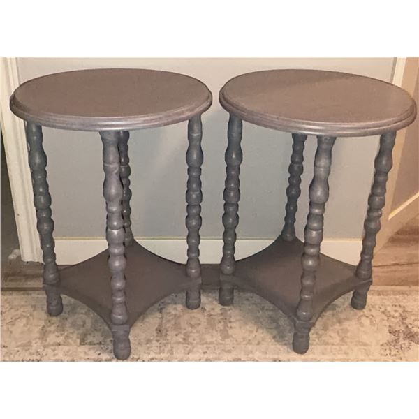 Grey Wooden Round Side Tables with Bobbin Legs