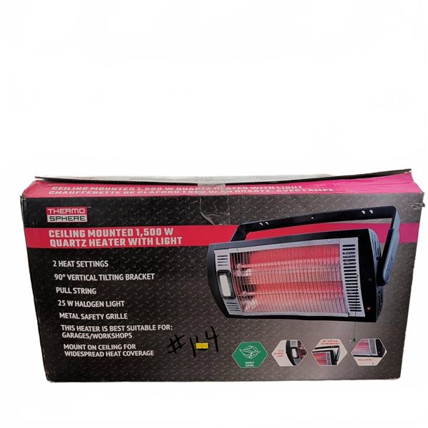 Thermo Sphere Ceiling Mounted 1500W Quartz Heater with Light