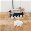 Image 2 : Picnic Pack- Embroidered Linens Basket Pyrex Casserole Dishes & more