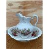 Image 3 : Porcelain Floral Pitcher and Wash Basin Set with Gold Trim 13” tall
