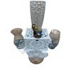 Image 1 : Decorative Tabletop Lot with Glass Vases, Teapot, Figurine, and 'Mr & Mrs' Box