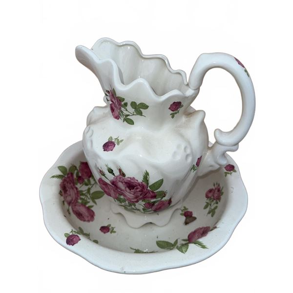 Victorian Trading Co Floral Wash Basin and Pitcher Set