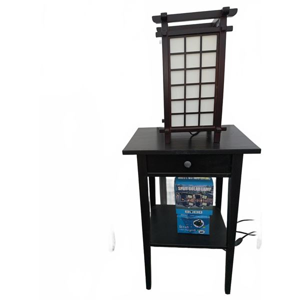 Wood Side Table and Shoji Style Table Lamp Set