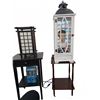 Image 1 : White Display Cabinet with Stained Glass Panels on 23-Inch Mahogany Table