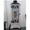 Image 3 : White Display Cabinet with Stained Glass Panels on 23-Inch Mahogany Table