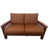 Image 1 : Wood Frame Sofa and Armchair Set with Brown Leather Cushions 59 x 33 x 37” tall