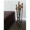 Image 3 : Brass Fireplace Tool Set, Bellows, and Leather Storage Ottoman