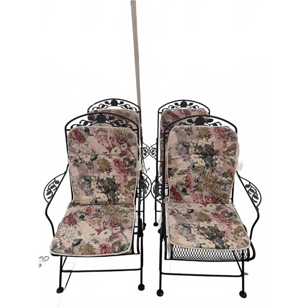 4 Metal Outdoor Armchairs with Floral Cushions