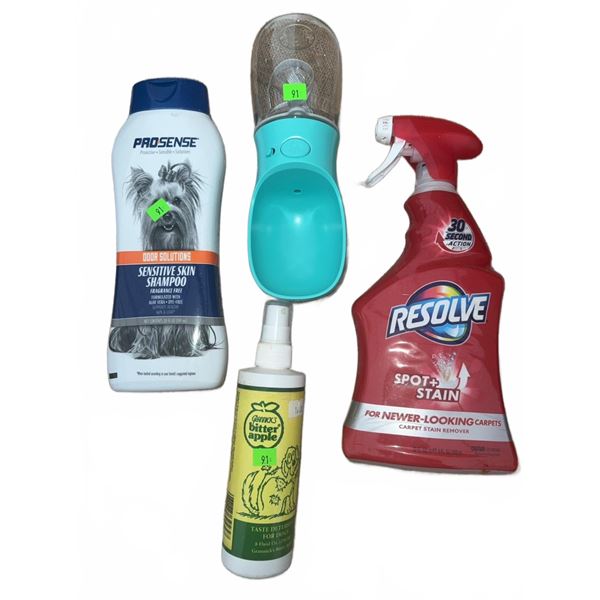 Dog Toys, Stain Remover and Water Bottle Set