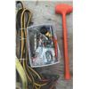 Image 3 : Tools and Hardware Lot Including Straps, Booster Cables, Mallet, and Fasteners