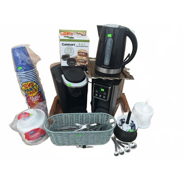Kitchen Appliance and Accessories Lot Including Keurig, Hamilton Beach, and Cuisinart