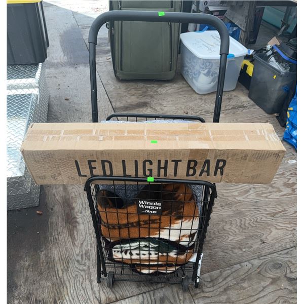 Folding Shopping Cart With Assorted Blankets And LED Light Bar