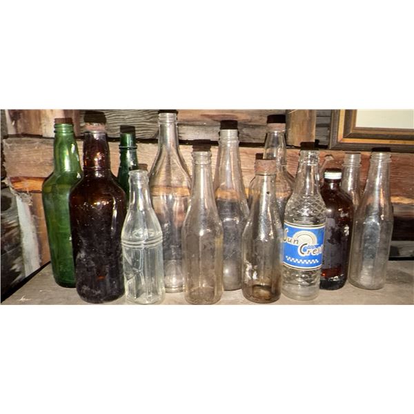 Vintage Glass Bottles Including Sun Crest Soda