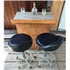 Image 1 : Wood Mini Bar w/ 3 Drawers & 2 Black Bar Stools