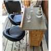 Image 4 : Wood Mini Bar w/ 3 Drawers & 2 Black Bar Stools