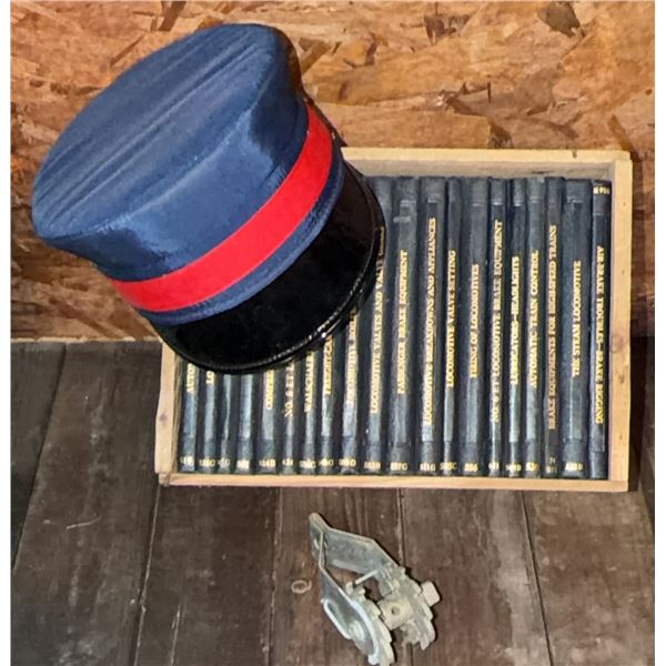 Canadian Railway Conductor Hat, Manuals Set, and Metal Tool