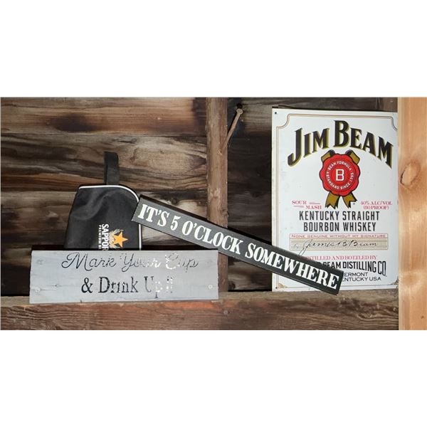 Bar Decor Lot With Jim Beam, Sapporo, And Signs