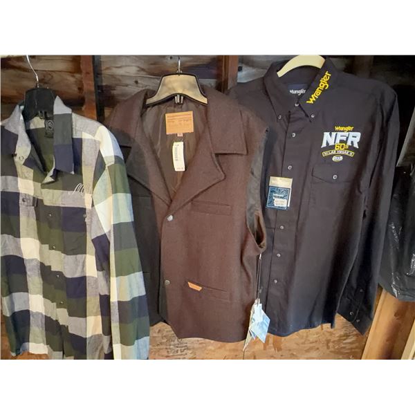 Western Wears - Stormtech Flannel Shirt, Wool Vest, Wrangler NFR Shirt