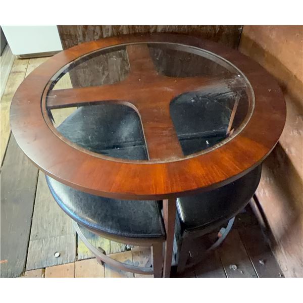 Circular Glass-Top Table with 4 Hiding Stools