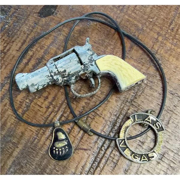 Novelty Pendants: Gun, Las Vegas, Footprint on Cord