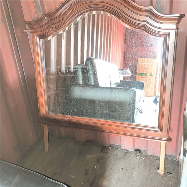 Large Cherry Oak Vanity Mirror with Decorative Crown