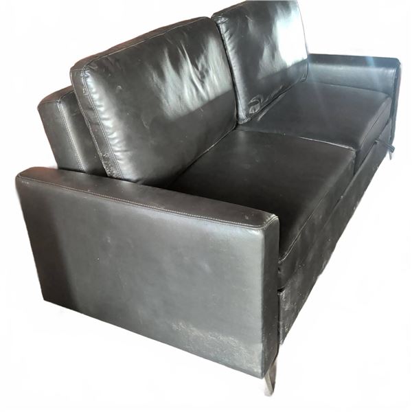 Modern Vegan Leather Futon Sofa with Bottom Pull-Out Bed