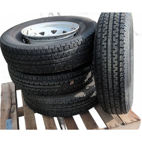 4 LoadMax ST205/85R16 Trailer Tires with Steel Rims