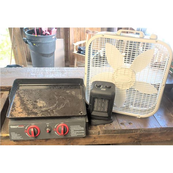 Royal Gourmet Gas Griddle, Lasko Box Fan, and Beyond Flame Heater Group