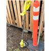 Image 3 : Yard Tools Lot: Ryobi Trimmer, Rake, Axe, Traffic Post