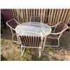 Image 1 : Patio Set With Glass Table and Four Metal Strap Chairs