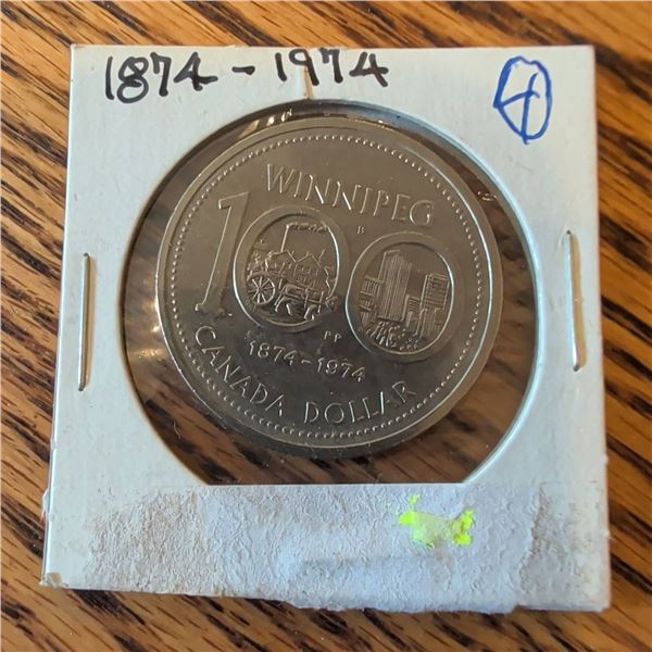 1974 Canada Winnipeg Centennial Silver Dollar Coin