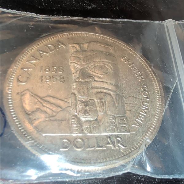 1958 British Columbia Totem Dollar - Canada Silver Coin