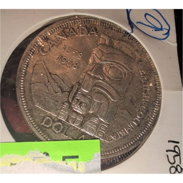 1958 Canada British Columbia Silver Dollar Coin