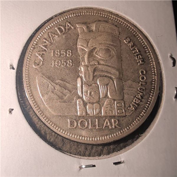 1958 Canada British Columbia Silver Dollar Coin